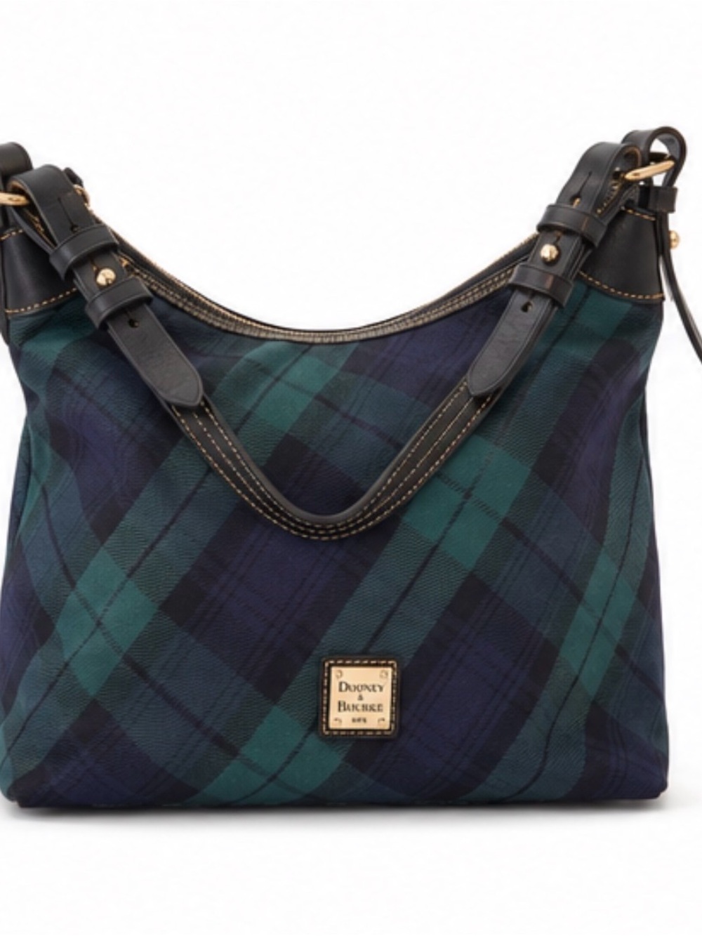 Dooney & Bourke Black Watch Plaid Hobo Bag - Green/Blue